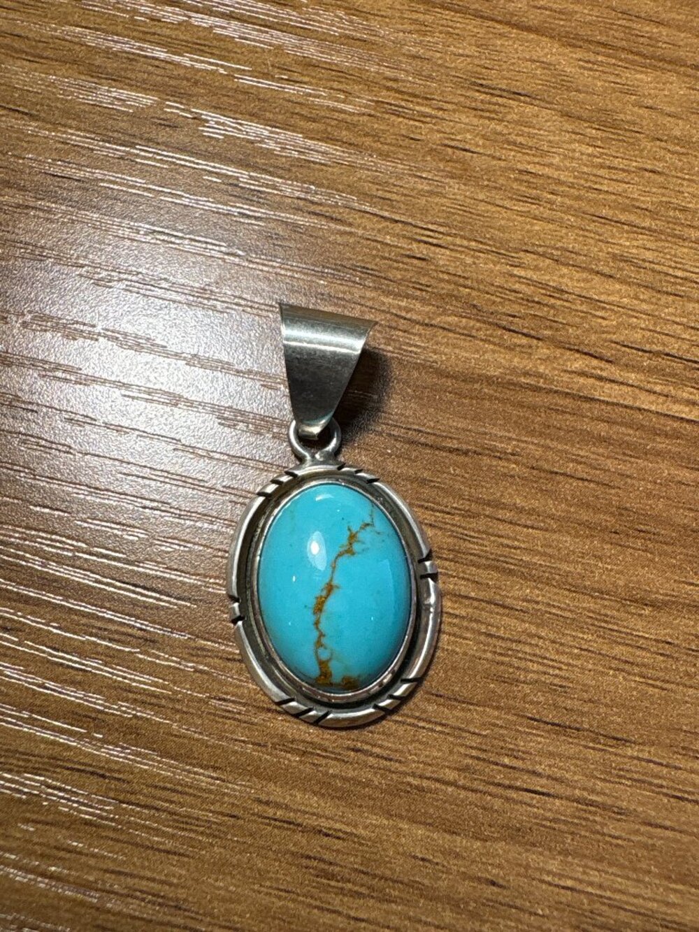 Vintage Navajo Oval Turquoise Pendant in Sterling Silver Setting